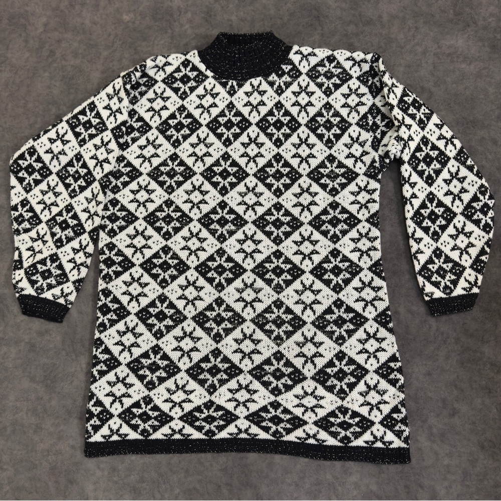 Vintage Women AMERICAN PRIDE Made in USA Geometric Metallic Black Sweater Large